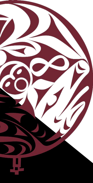 burgundy circle with a metis symbol and Indigenous Art 