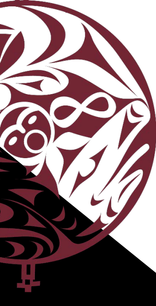 burgundy circle with a metis symbol and Indigenous Art